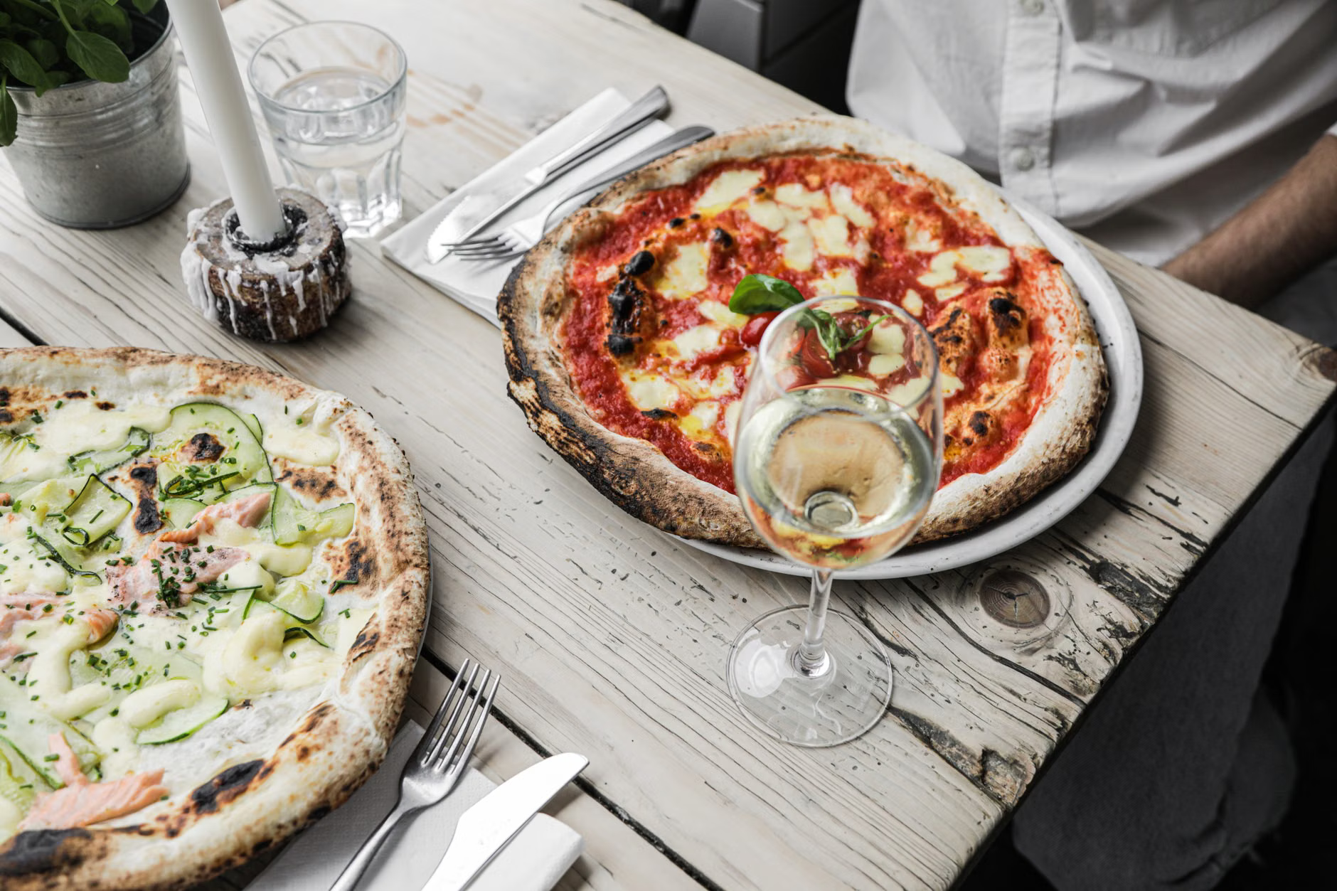 Italian pizza and wine