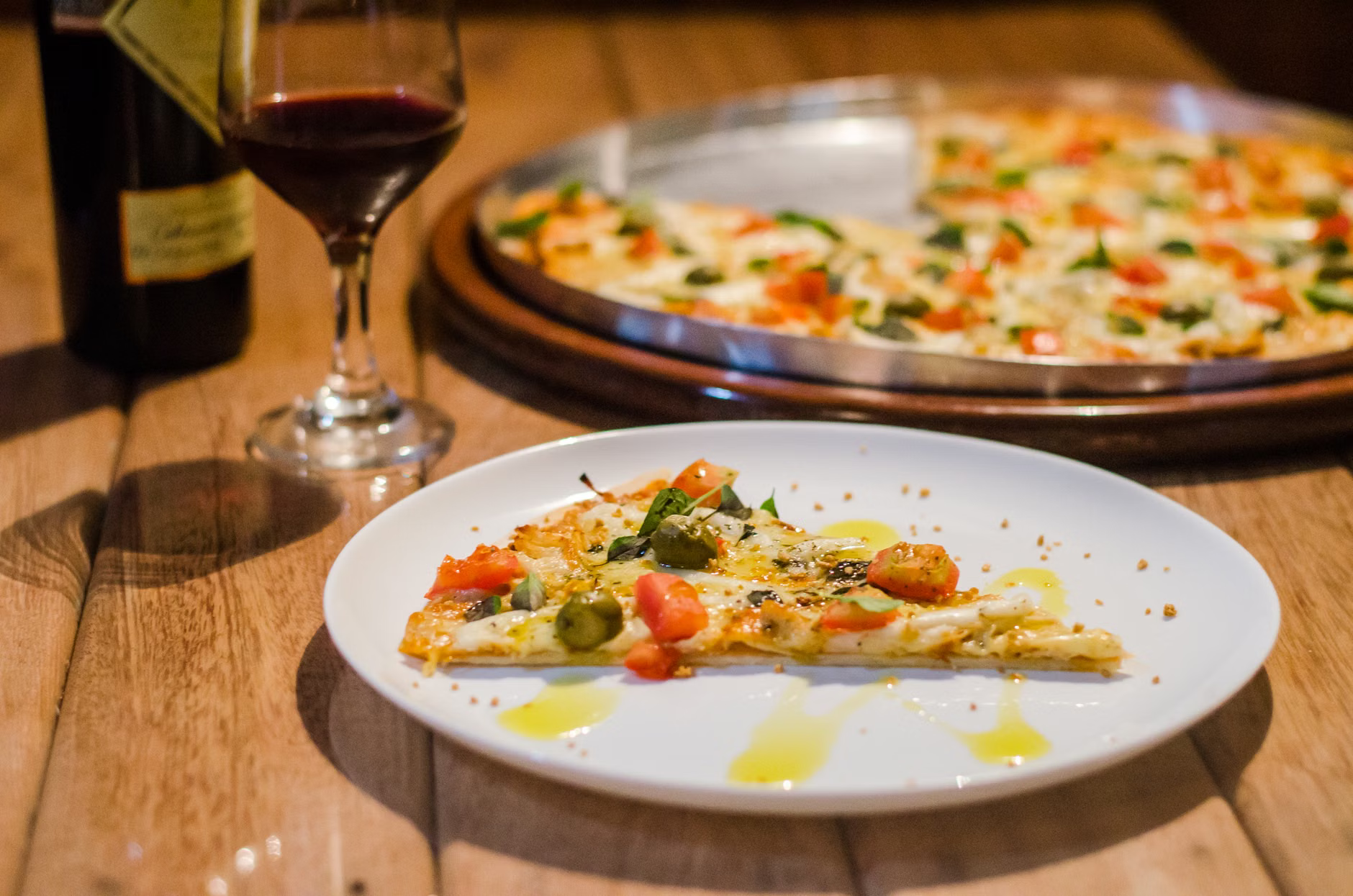 Italian pizza and wine
